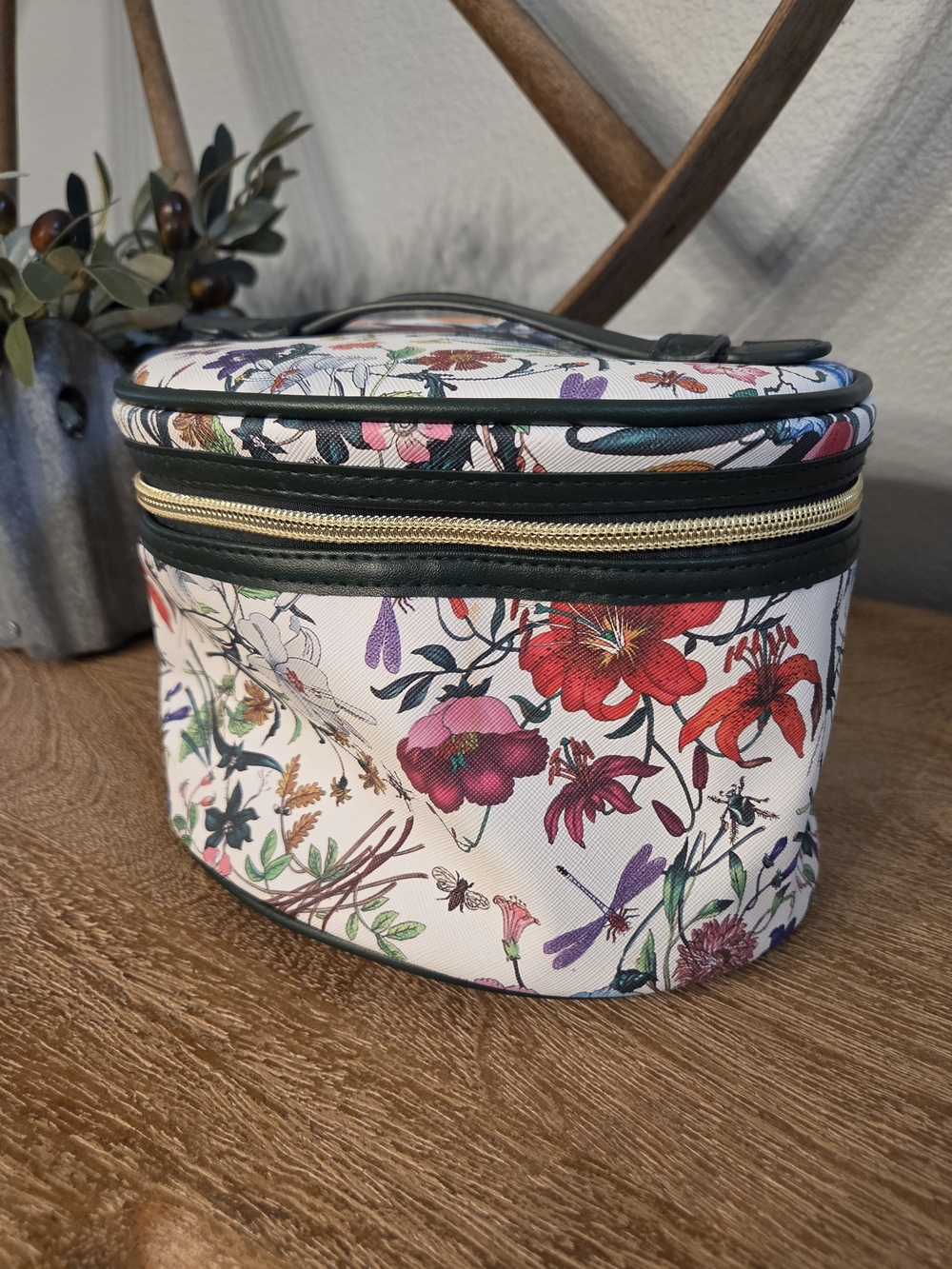 Bloomingdale's Floral Print Cosmetic Case - White with Multicolor Accents